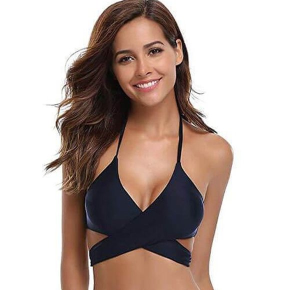 Salty Kisses Boutique Other - Navy Cross Wrap Around Tie Back Halter Bikini 👙